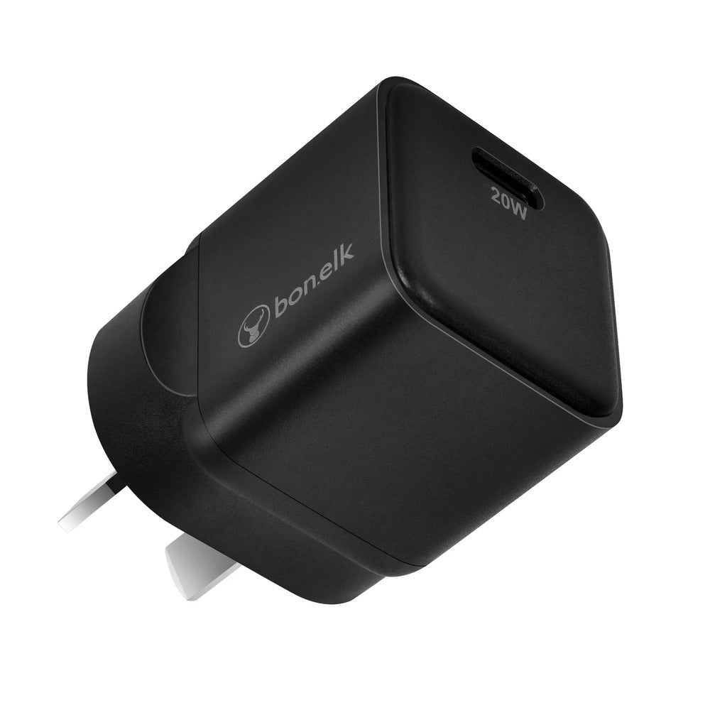 Bonelk 20W PD USB-C GaN Wall Charger with Easy Grip Cable (Black) 
