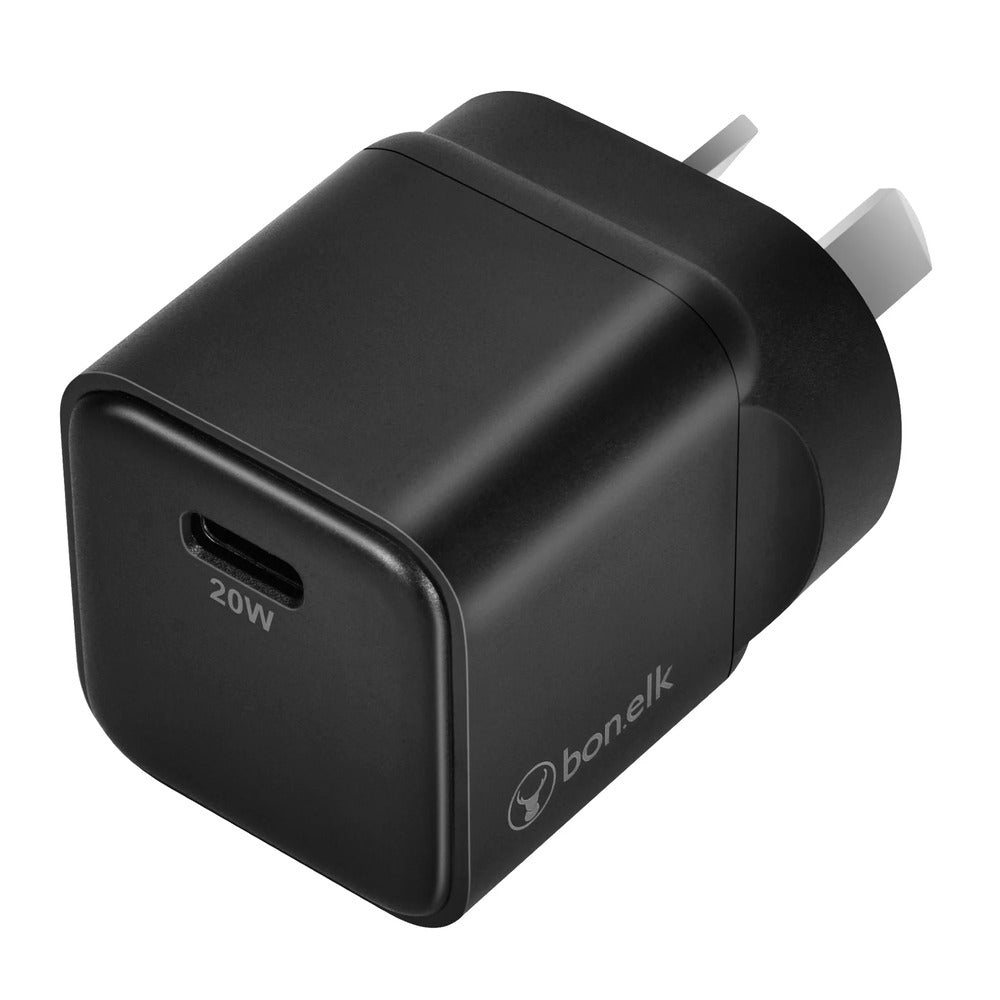 Bonelk 20W PD USB-C GaN Wall Charger with Easy Grip Cable (Black) 