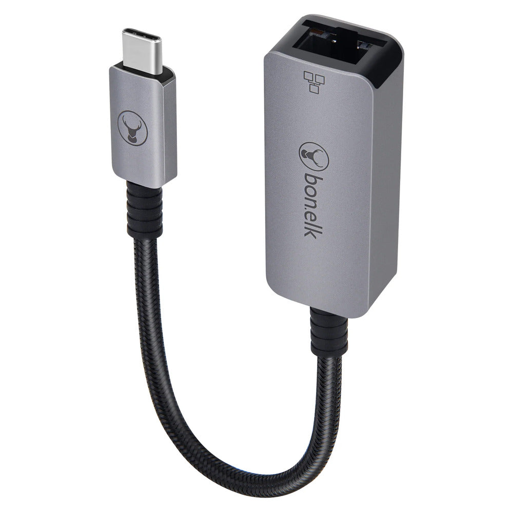 Bonelk 15cm Long-Life USB-C to Ethernet Adapter (Space Grey)