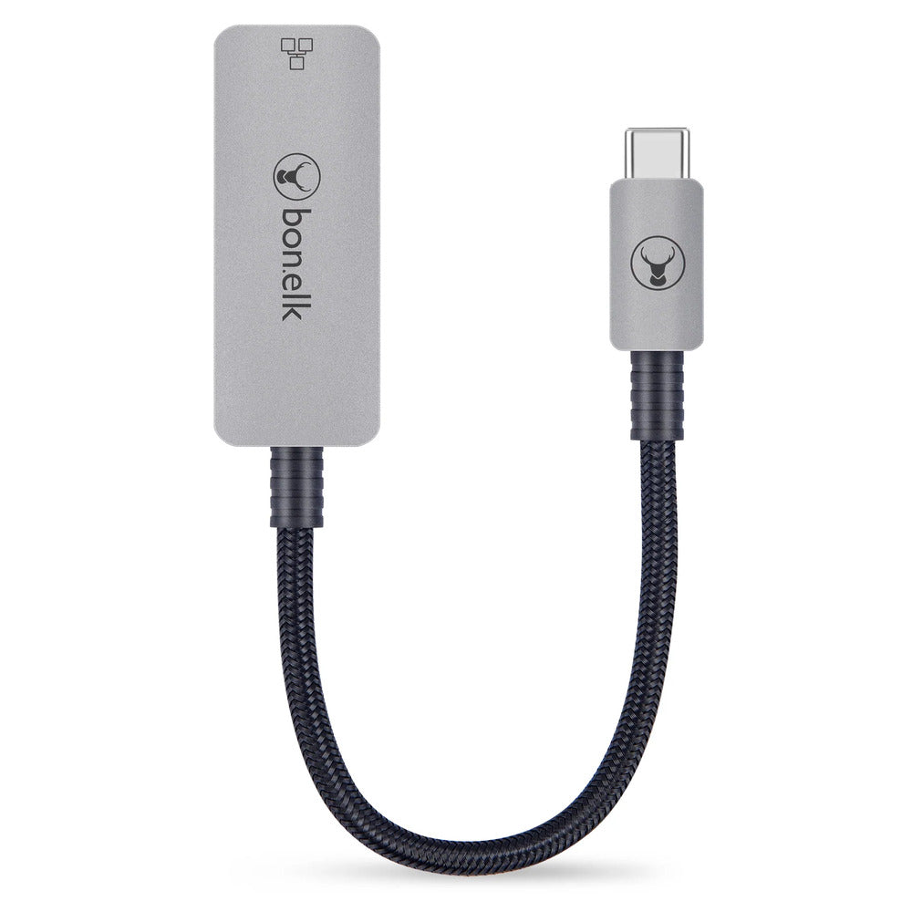 Bonelk 15cm Long-Life USB-C to Ethernet Adapter (Space Grey)