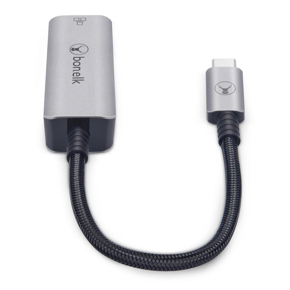 Bonelk 15cm Long-Life USB-C to Ethernet Adapter (Space Grey)