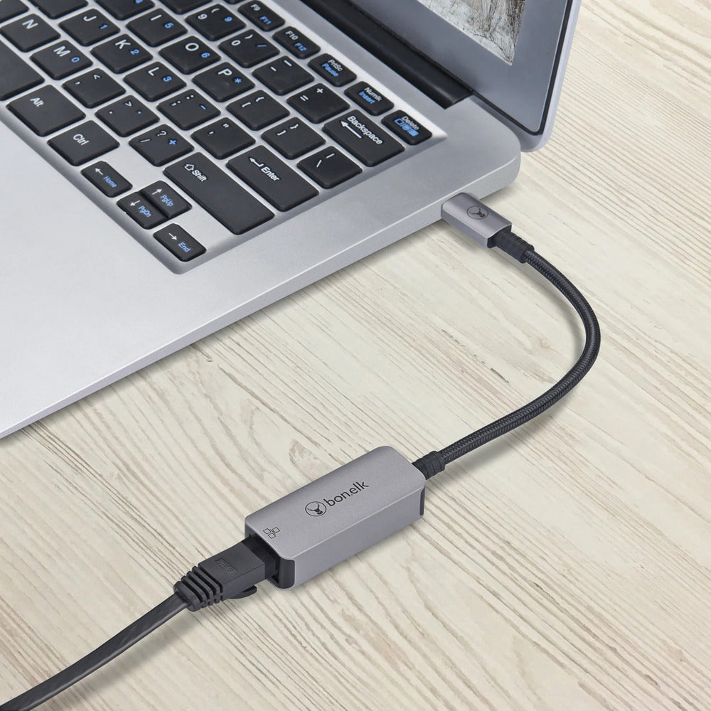 Bonelk 15cm Long-Life USB-C to Ethernet Adapter (Space Grey)