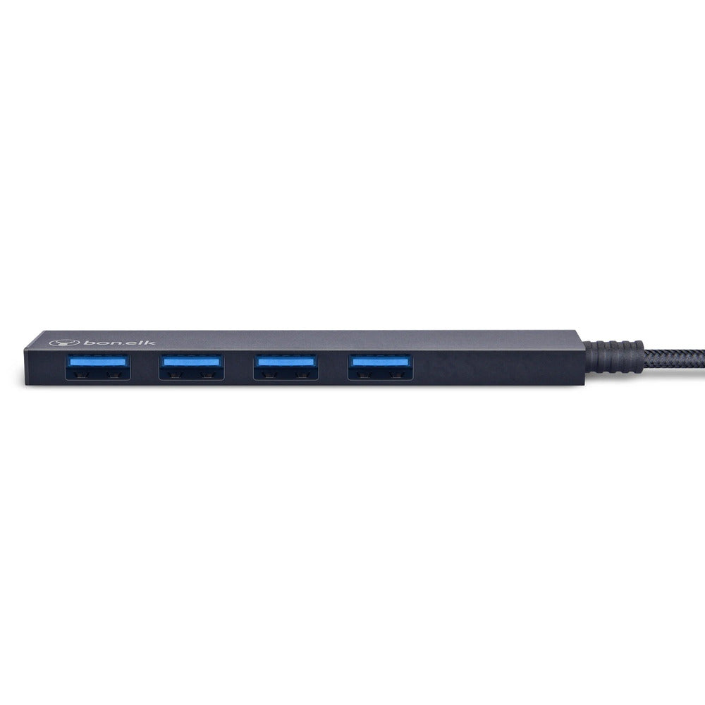 Bonelk Long-Life USB-C to 4 Port USB 3.0 Slim Hub (Black) 