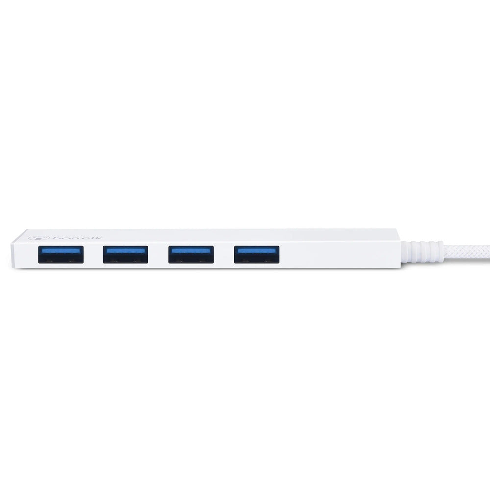 Bonelk Long-Life USB-C to 4 Port USB 3.0 Slim Hub (White) 