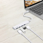 Bonelk Long-Life USB-C to 4 Port USB 3.0 Slim Hub (White) 