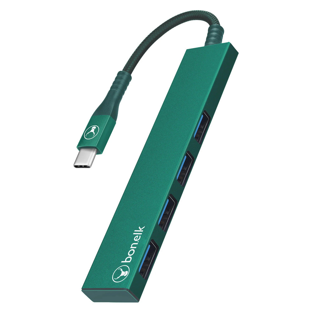Bonelk Long-Life USB-C to 4 Port USB 3.0 Slim Hub (Green)