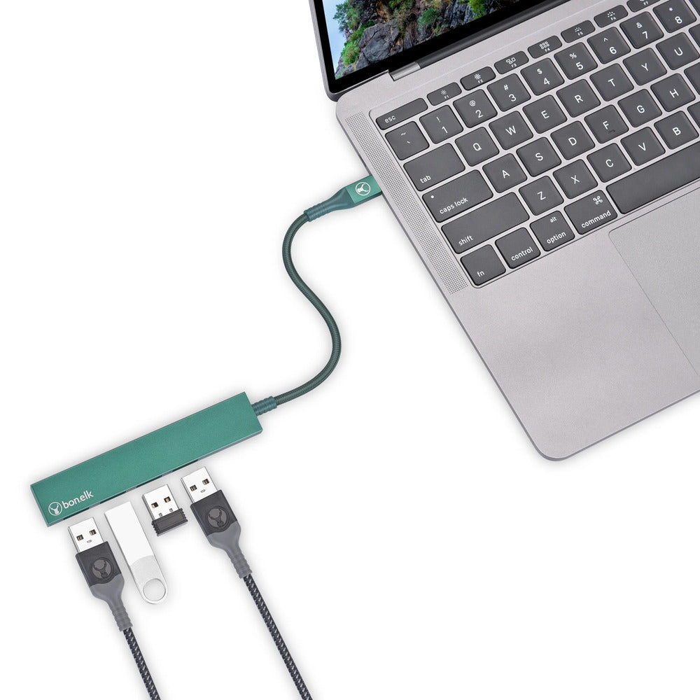 Bonelk Long-Life USB-C to 4 Port USB 3.0 Slim Hub (Green)