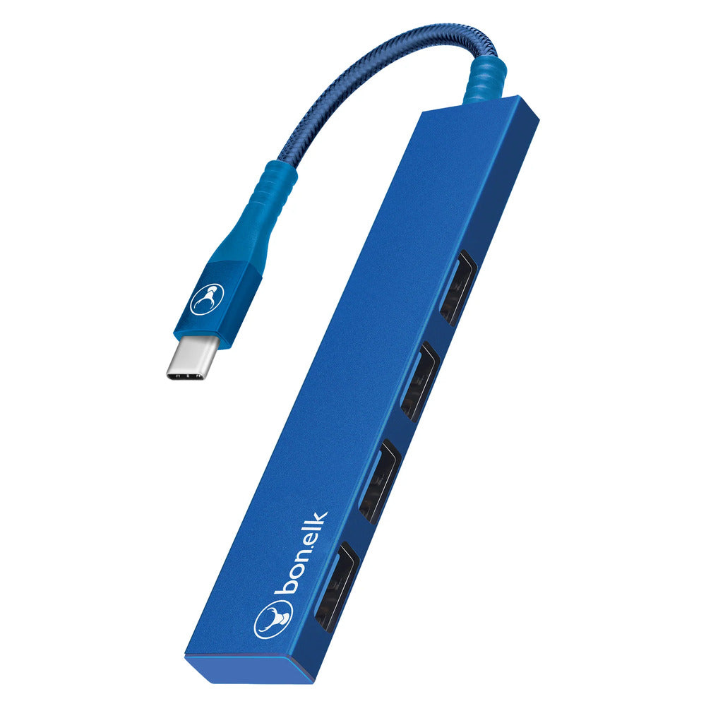 Bonelk Long-Life USB-C to 4 Port USB 3.0 Slim Hub (Blue)