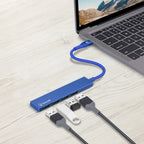 Bonelk Long-Life USB-C to 4 Port USB 3.0 Slim Hub (Blue)