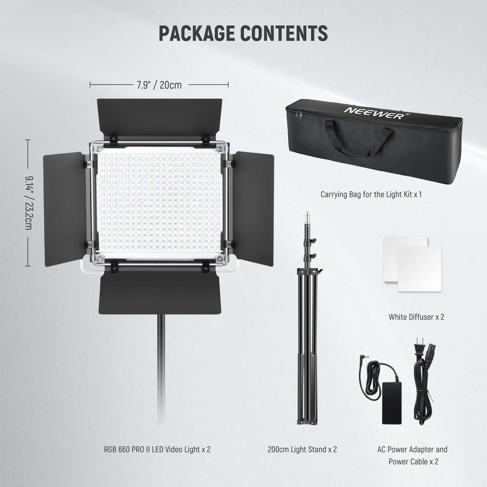 NEEWER RGB660 PRO II LED Video Light with Stand - 2 Pack