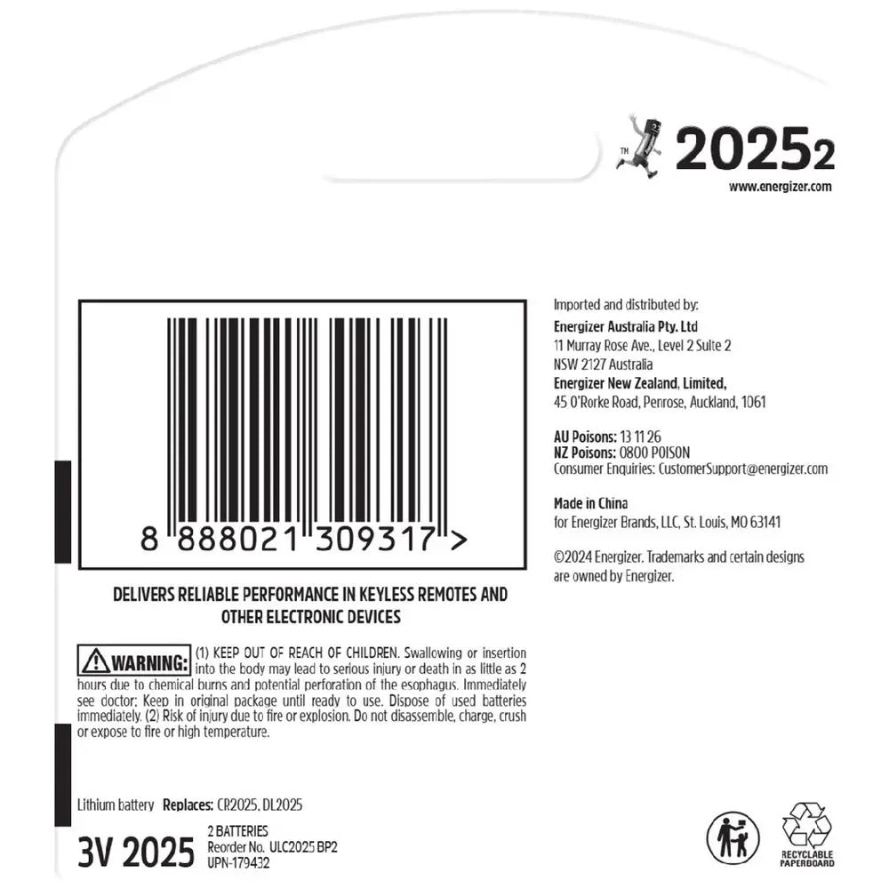 Energizer Ultimate Lithium CR2025 Coin Battery (6 Pack)