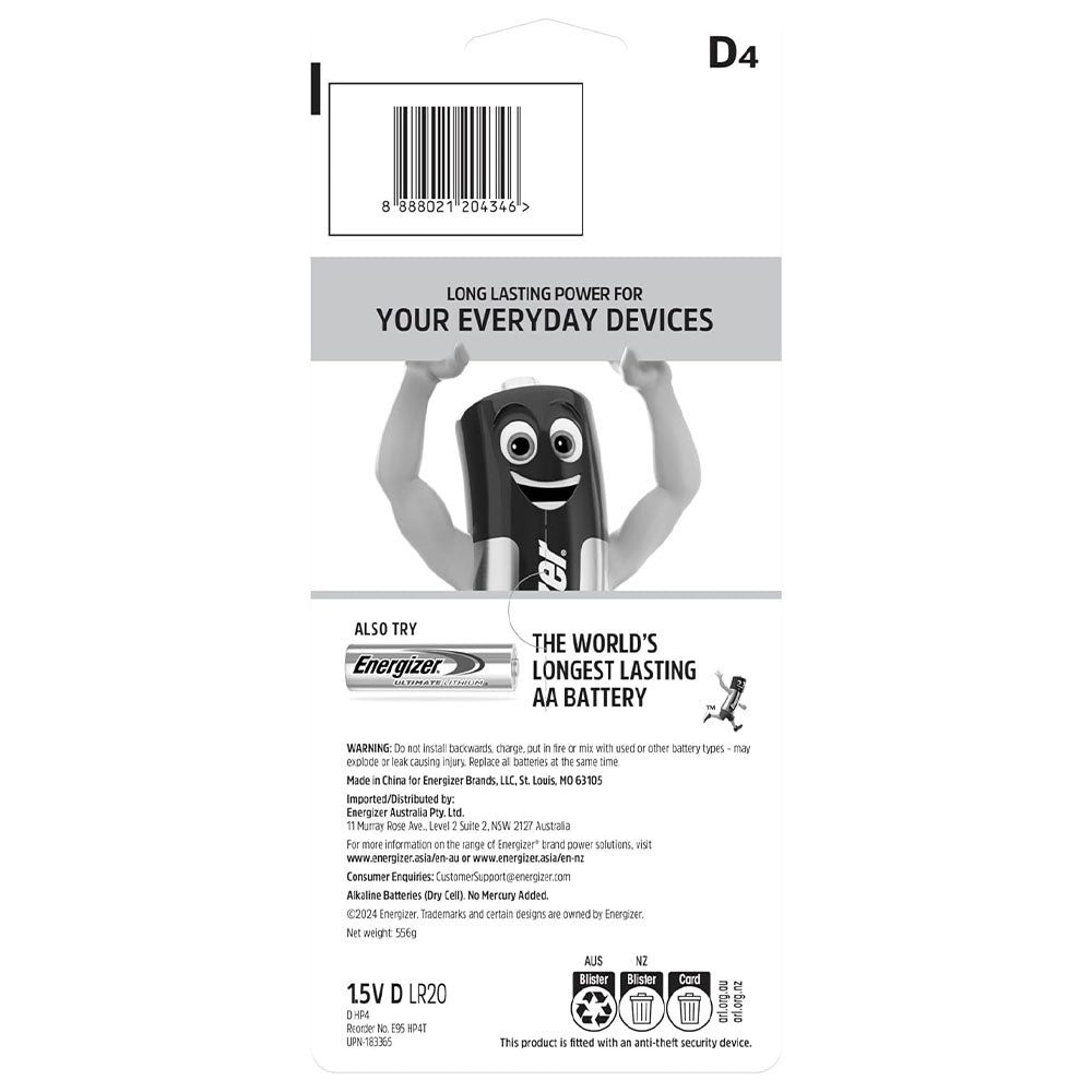 Energizer Max D Batteries (4 Pack)