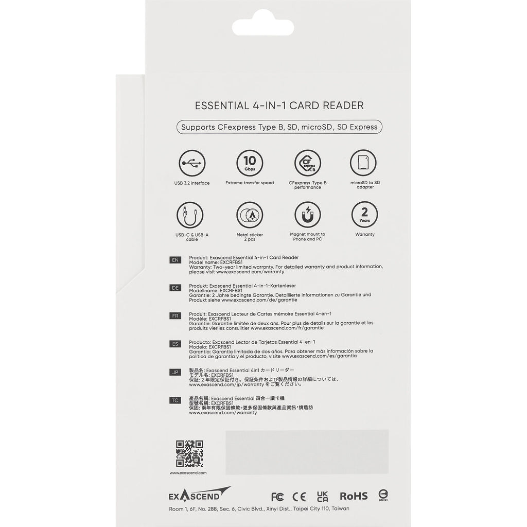 Exascend ESSENTIAL 4-in-1 Multi-slot Card Reader (10 Gbps)