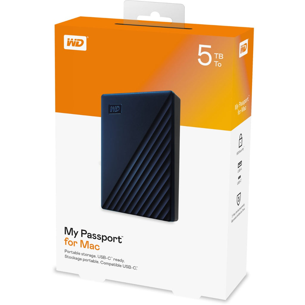 WD My Passport for Mac 5TB USB-C 3.0 Portable Hard Drive - Blue