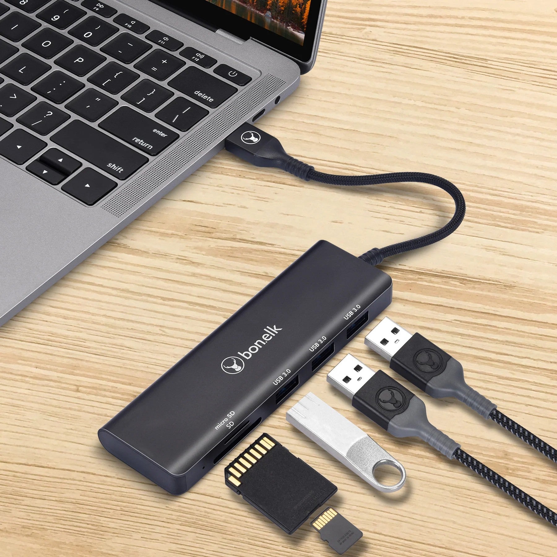 Bonelk Long-Life USB-A 5-in-1 Multiport Hub (Black) 