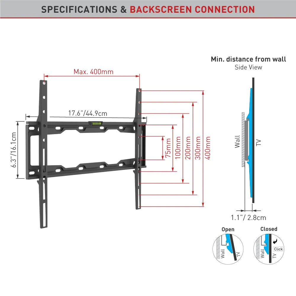 Barkan 19" - 65" Fixed TV Wall Mount - Black 