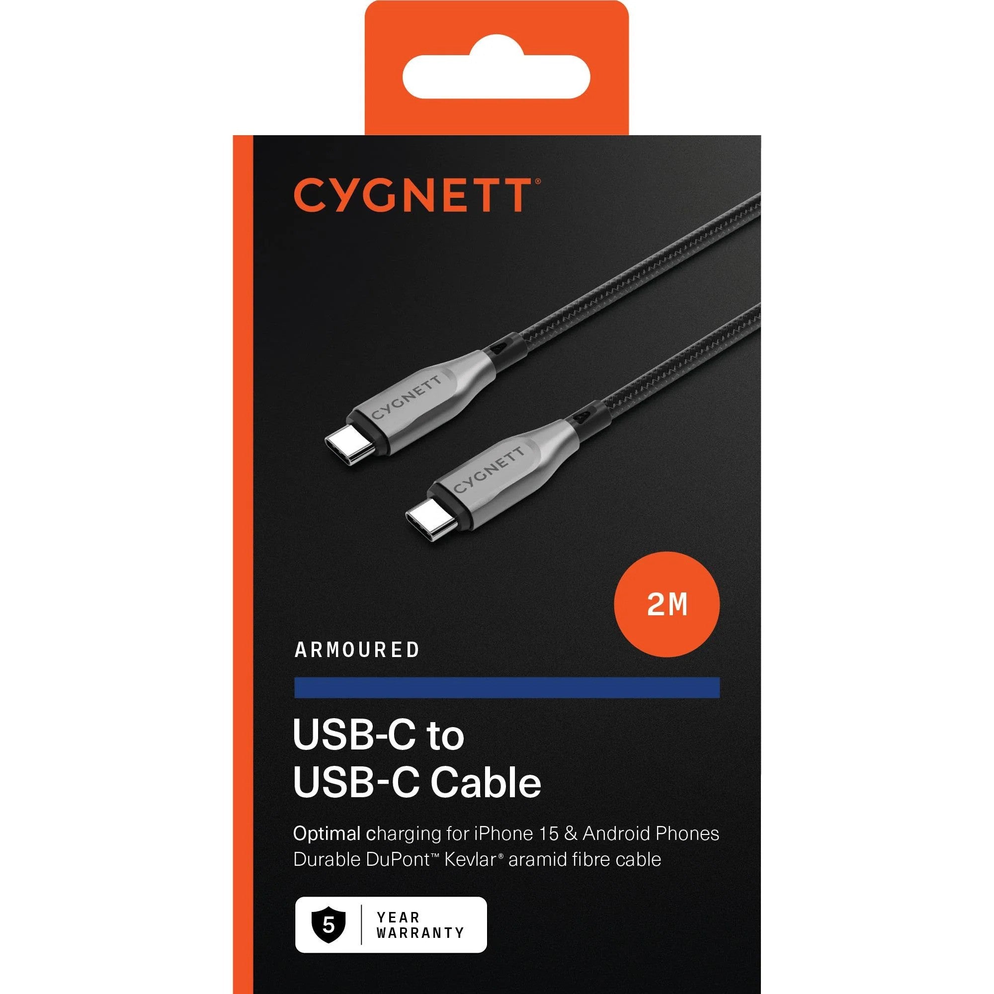 Cygnett Armoured 2m USB-C to USB-C Cable (Black) 