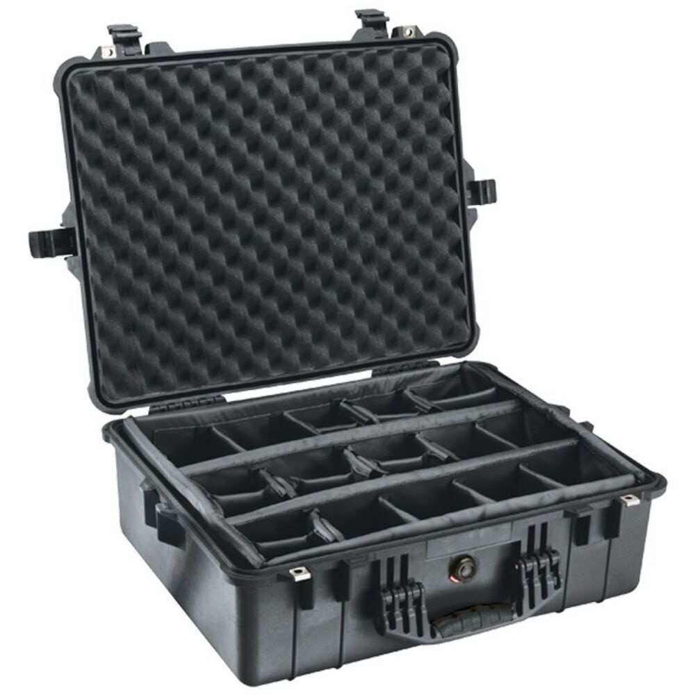 Pelican 1600 Case - Black with Padded Dividers