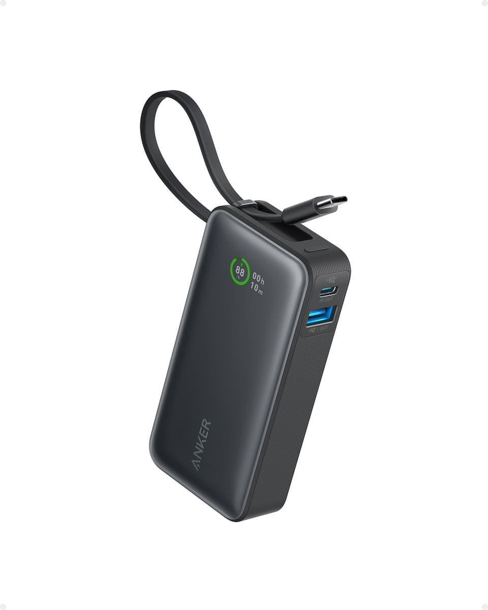 Anker Nano 10K 30W Power Bank with Built-In USB-C Cable (Black)