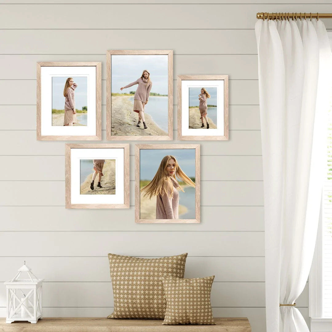 Deluxe Gallery Photo Wall Frame Set H- 5 Frames - Stone Ash