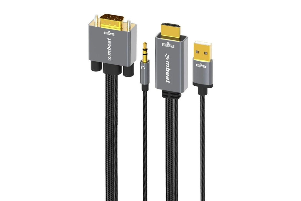 mbeat Tough Link 1.8m HDMI to VGA Cable with USB Power & 3.5mm Audio