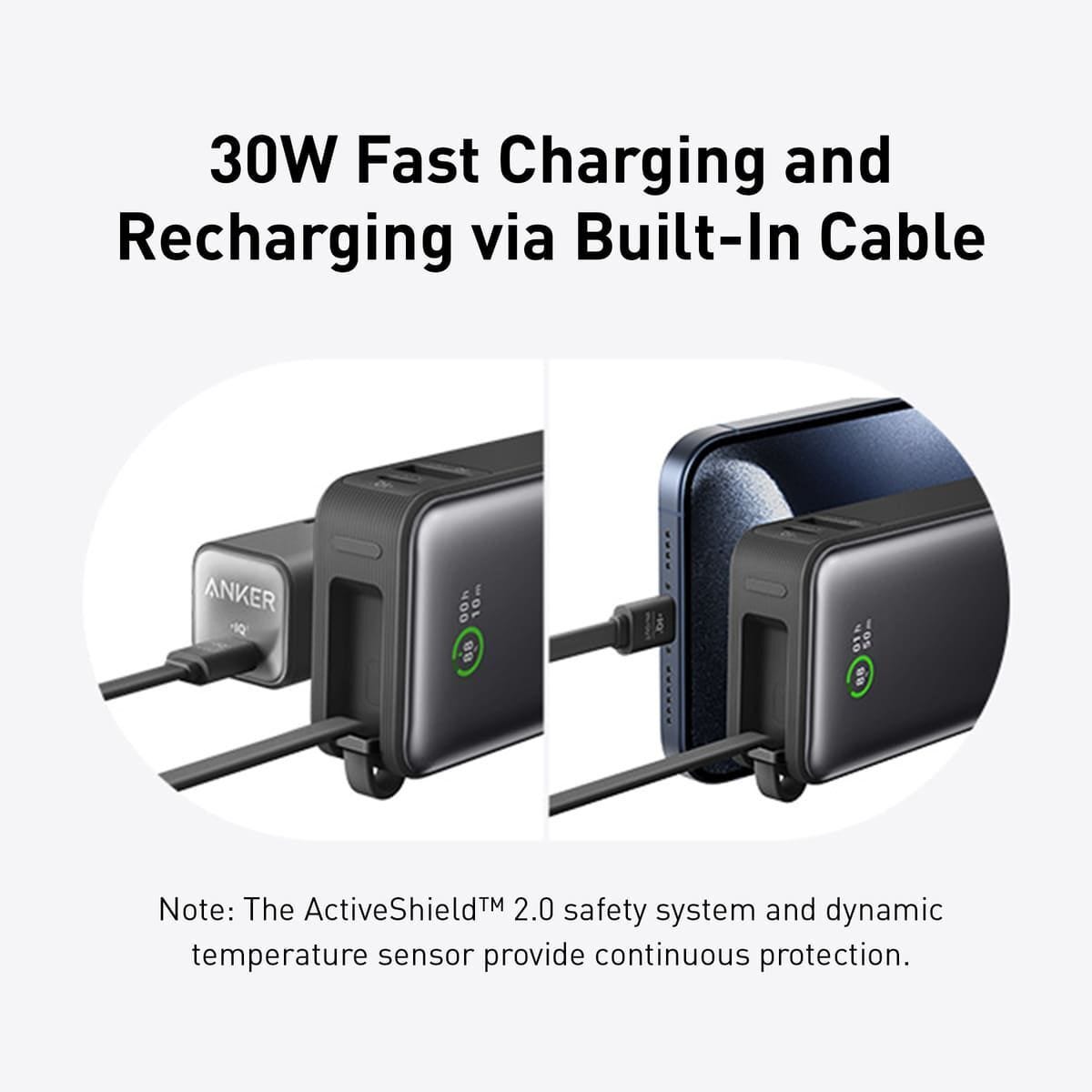 Anker Nano 10K 30W Power Bank with Built-In USB-C Cable (Black)