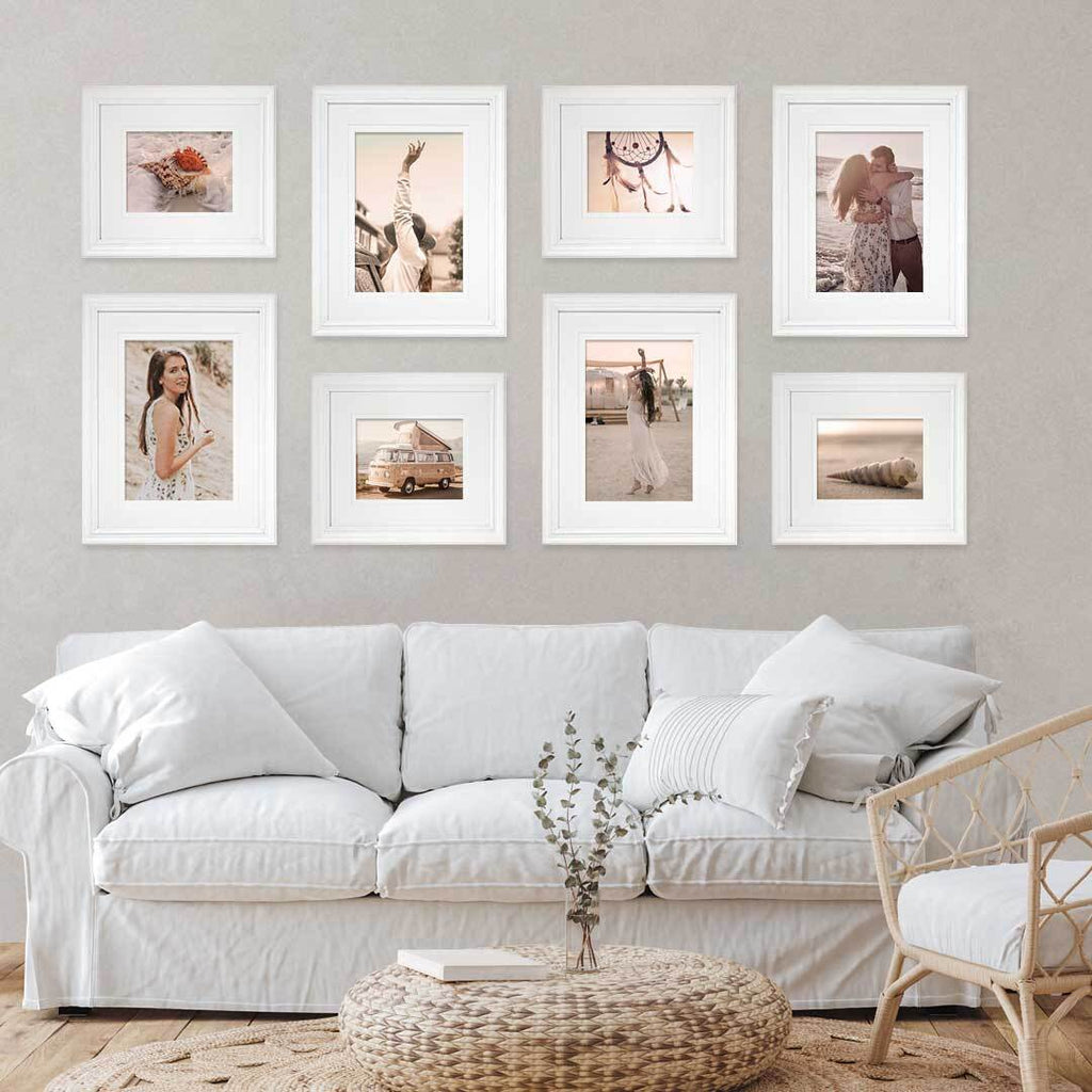 Deluxe Gallery Photo Wall Frame Set D- 8 Frames - Hawthorne White
