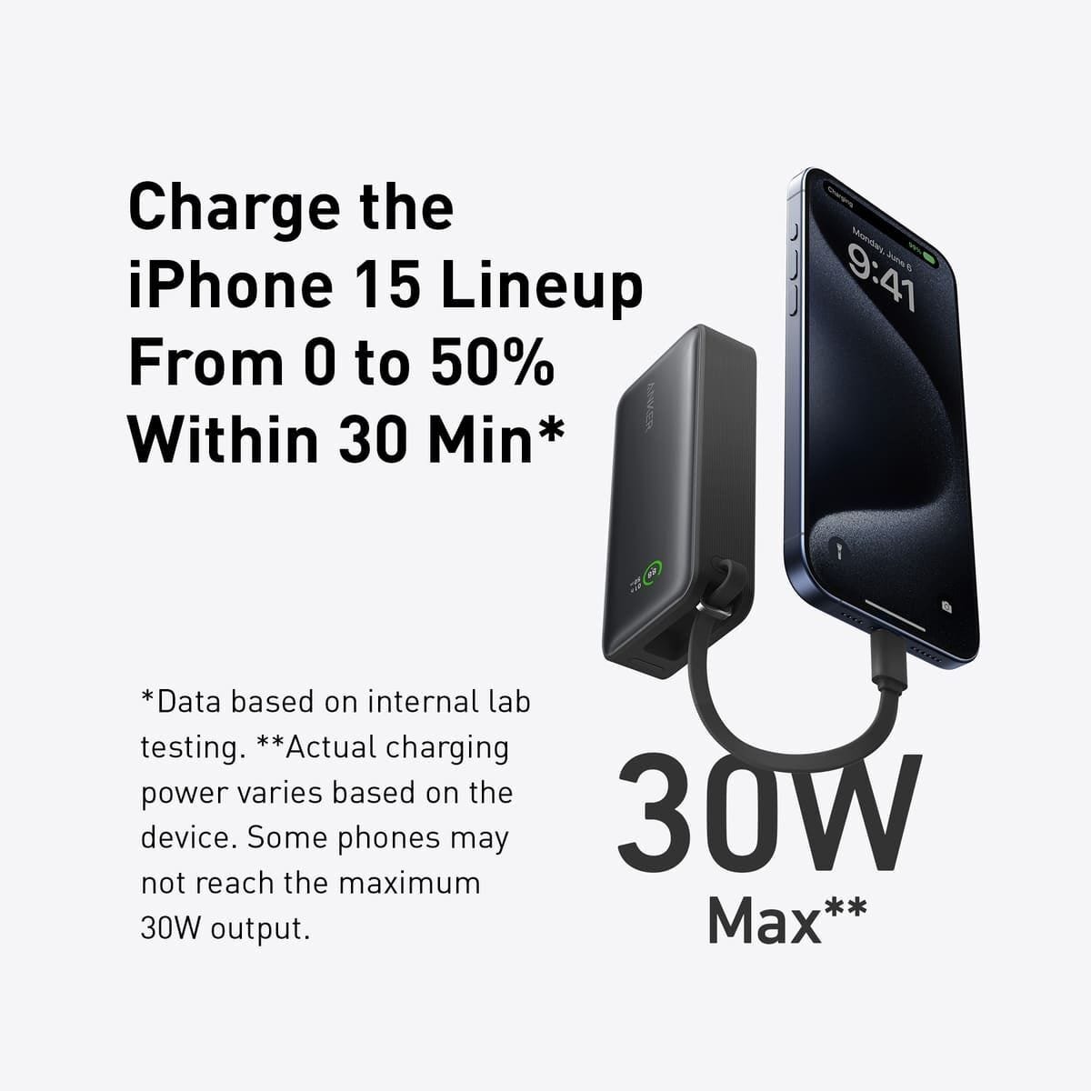 Anker Nano 10K 30W Power Bank with Built-In USB-C Cable (Black)