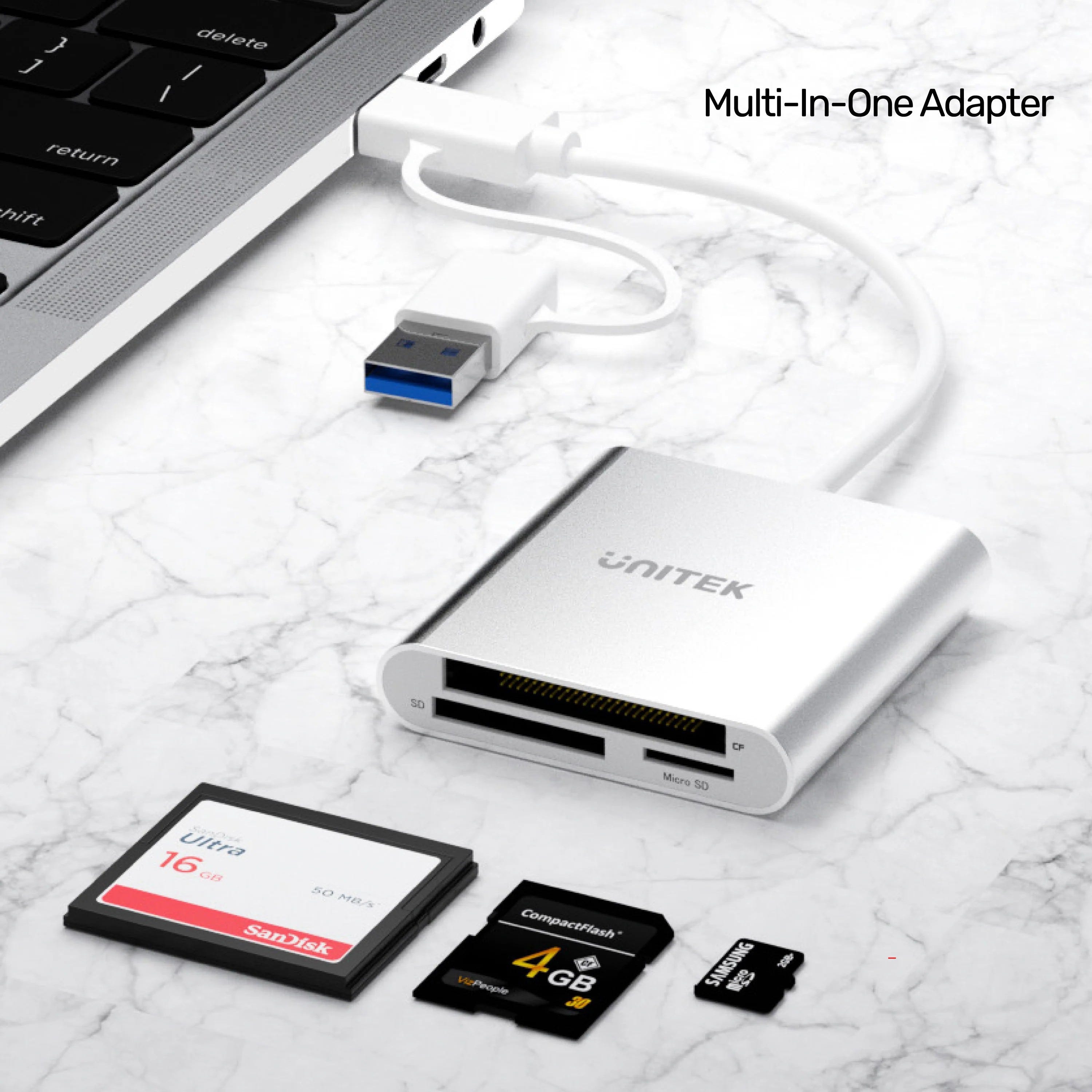 Unitek USB 3.0 3 Ports Memory Card Reader with USB C Adapter