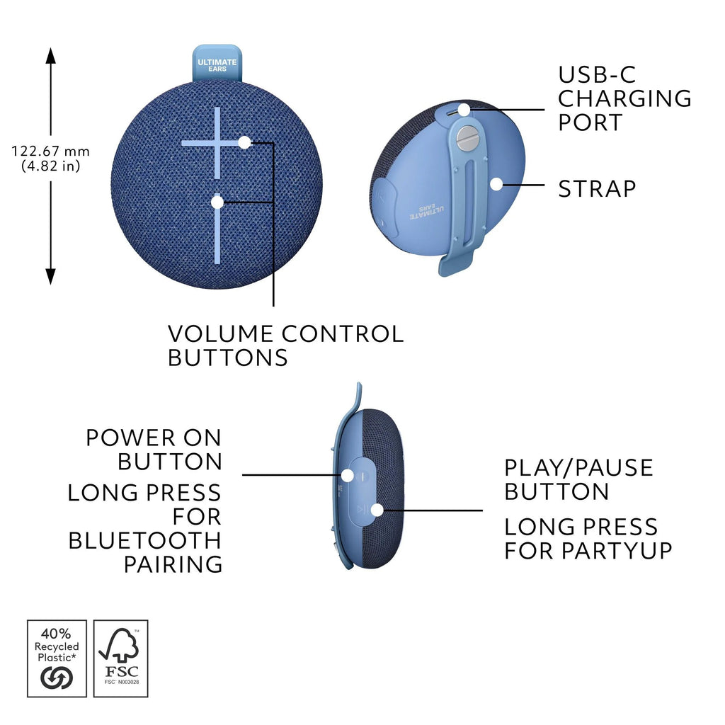 Ultimate Ears MINIROLL Portable Bluetooth Speaker (Blue)