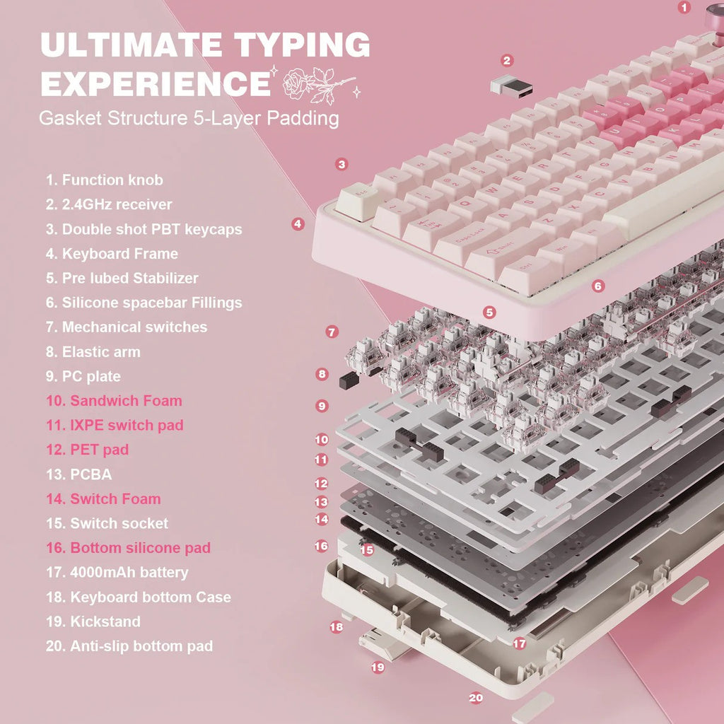 YUNZII B75 Pro 75% Mechanical Keyboard (Pink) (Milk Switch)
