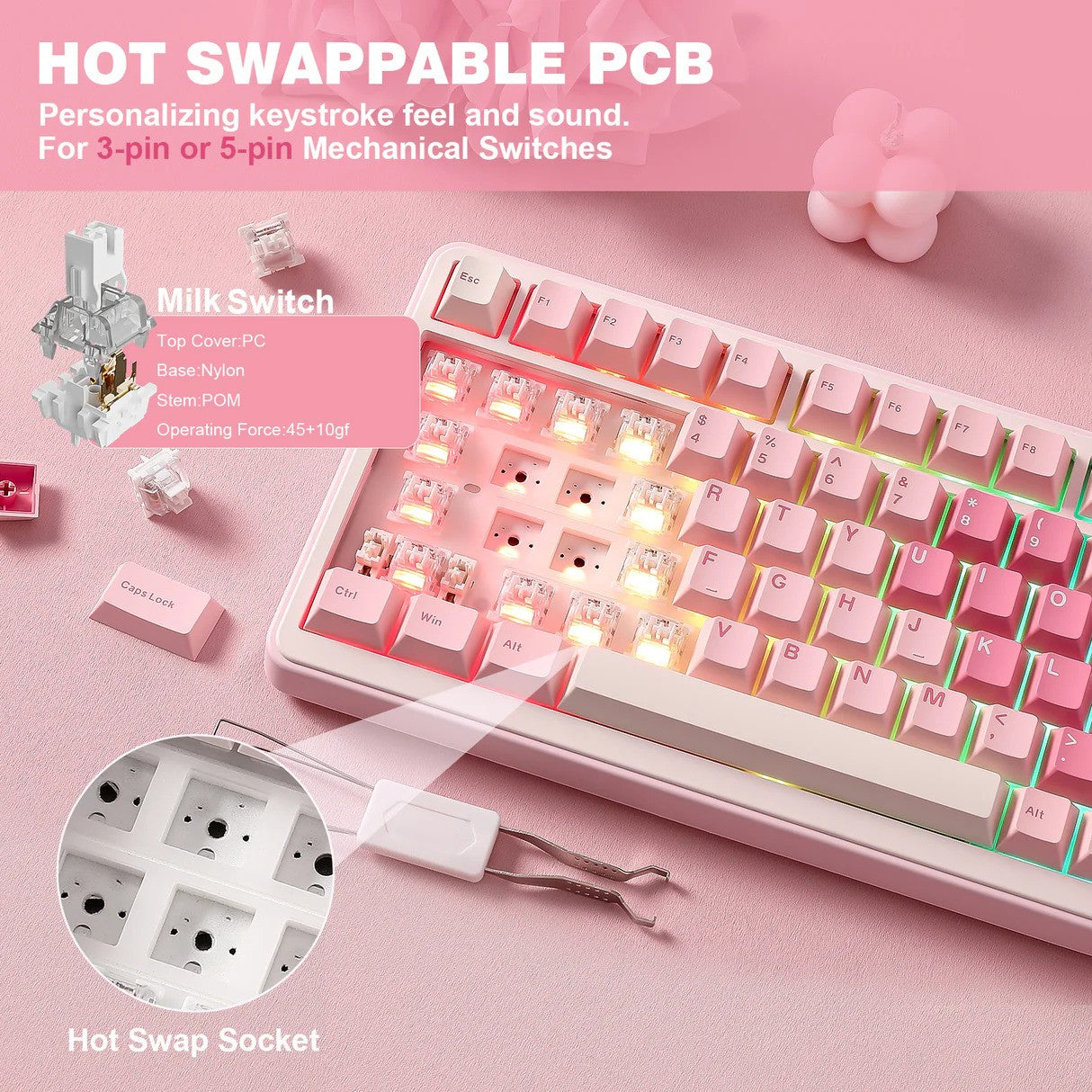 YUNZII B75 Pro 75% Mechanical Keyboard (Pink) (Milk Switch)