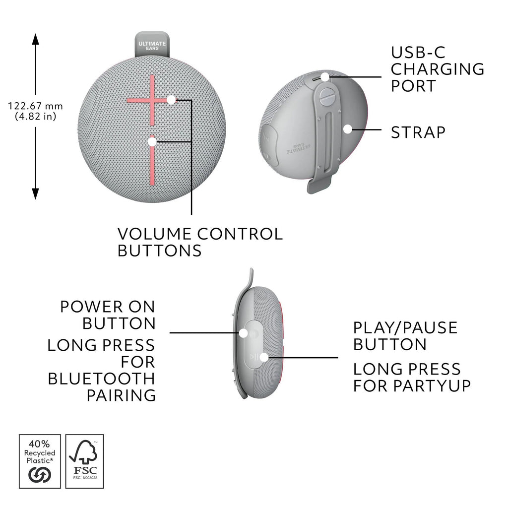 Ultimate Ears MINIROLL Portable Bluetooth Speaker (Grey)