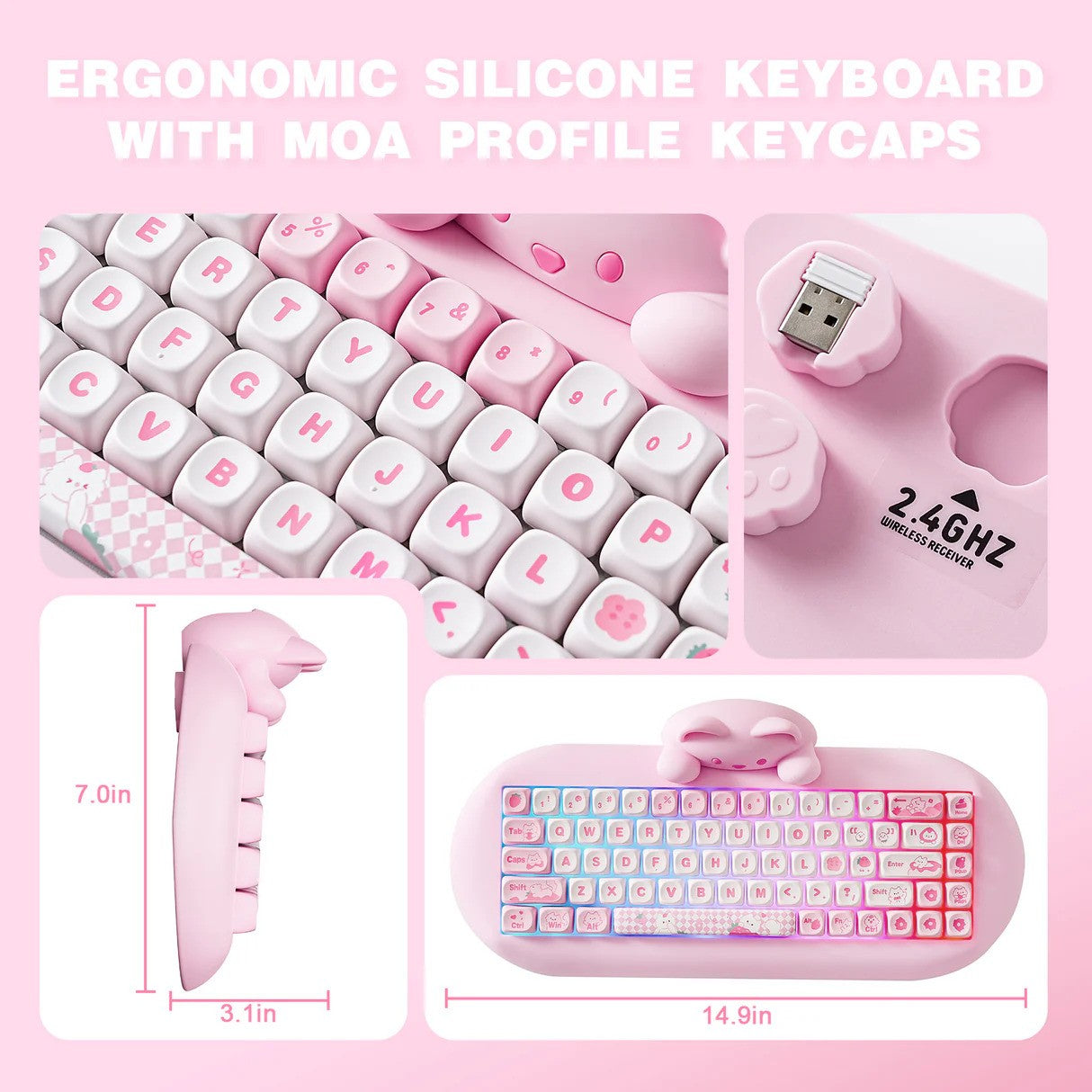 YUNZII C68 Meow Wireless Mechanical Keyboard (Pink) (Milk Switch)