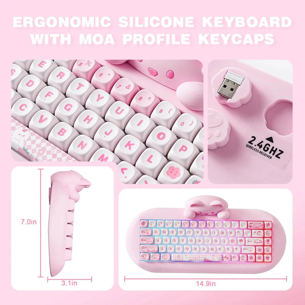 Open Box YUNZII C68 Meow Wireless Mechanical Keyboard (Pink) (Milk Switch) 