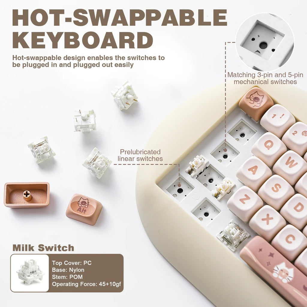 YUNZII C68 Meow Wireless Mechanical Keyboard (Coffee) (Milk Switch)