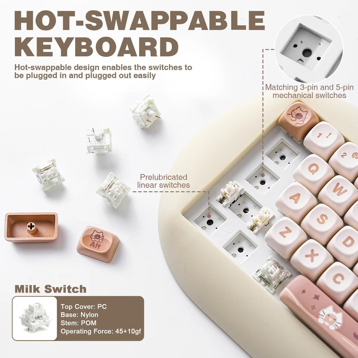 YUNZII C68 Meow Wireless Mechanical Keyboard (Coffee) (Milk Switch)