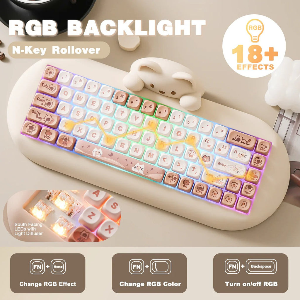 YUNZII C68 Meow Wireless Mechanical Keyboard (Coffee) (Milk Switch)