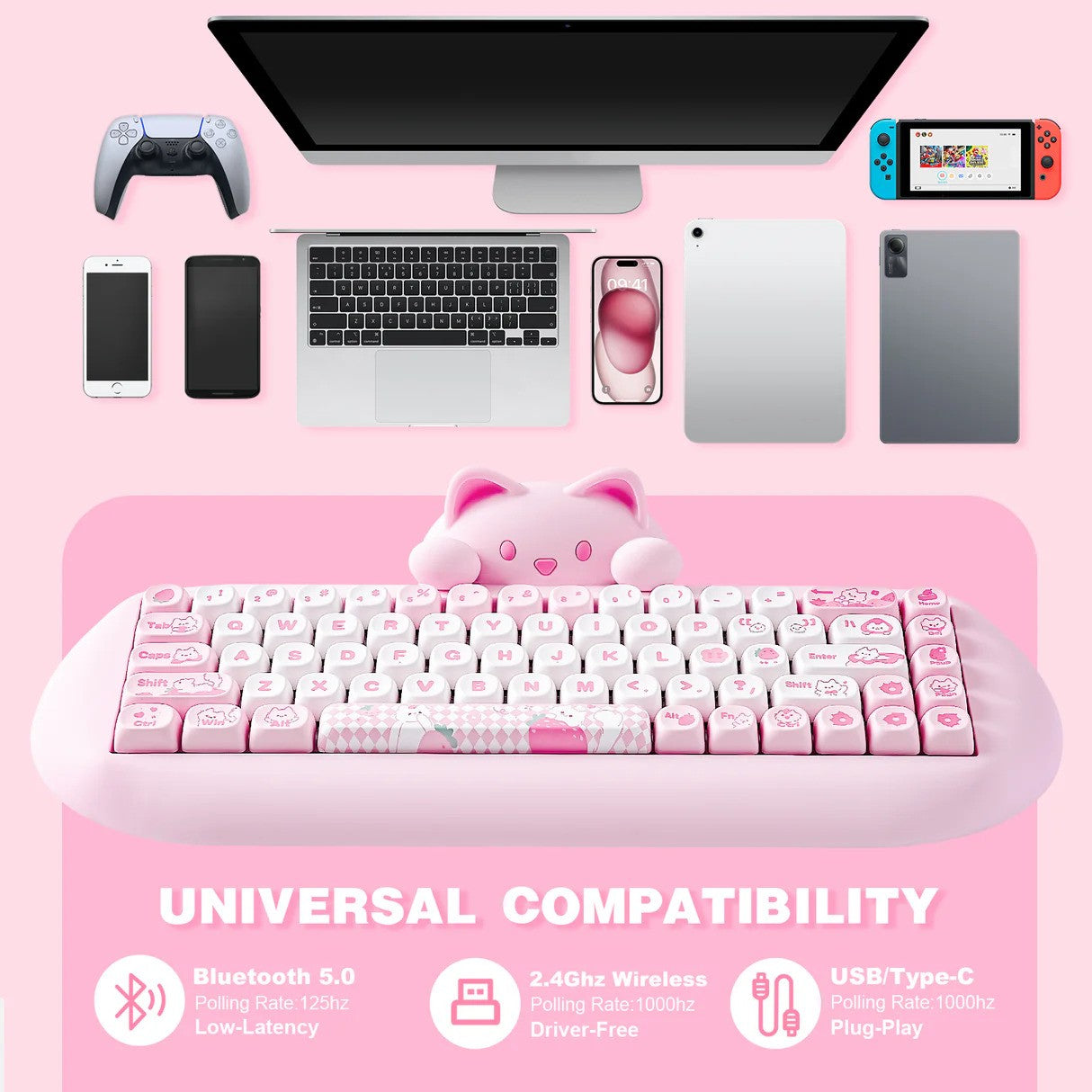 YUNZII C68 Meow Wireless Mechanical Keyboard (Pink) (Milk Switch)