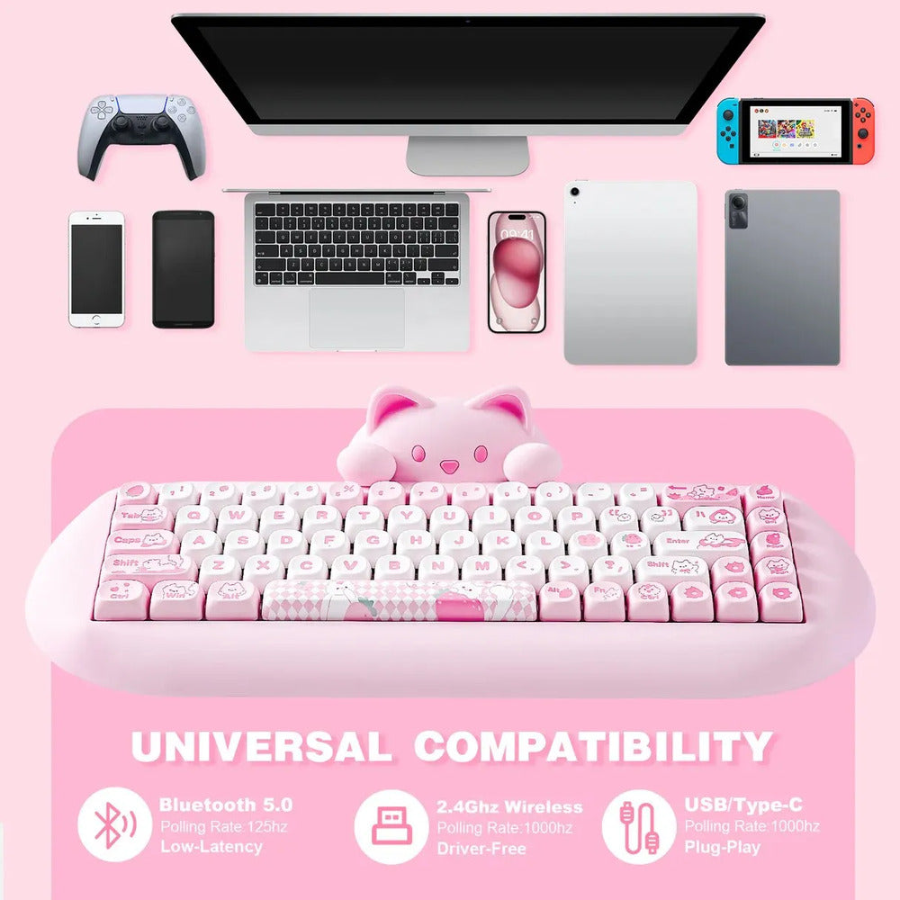 Open Box YUNZII C68 Meow Wireless Mechanical Keyboard (Pink) (Milk Switch) 