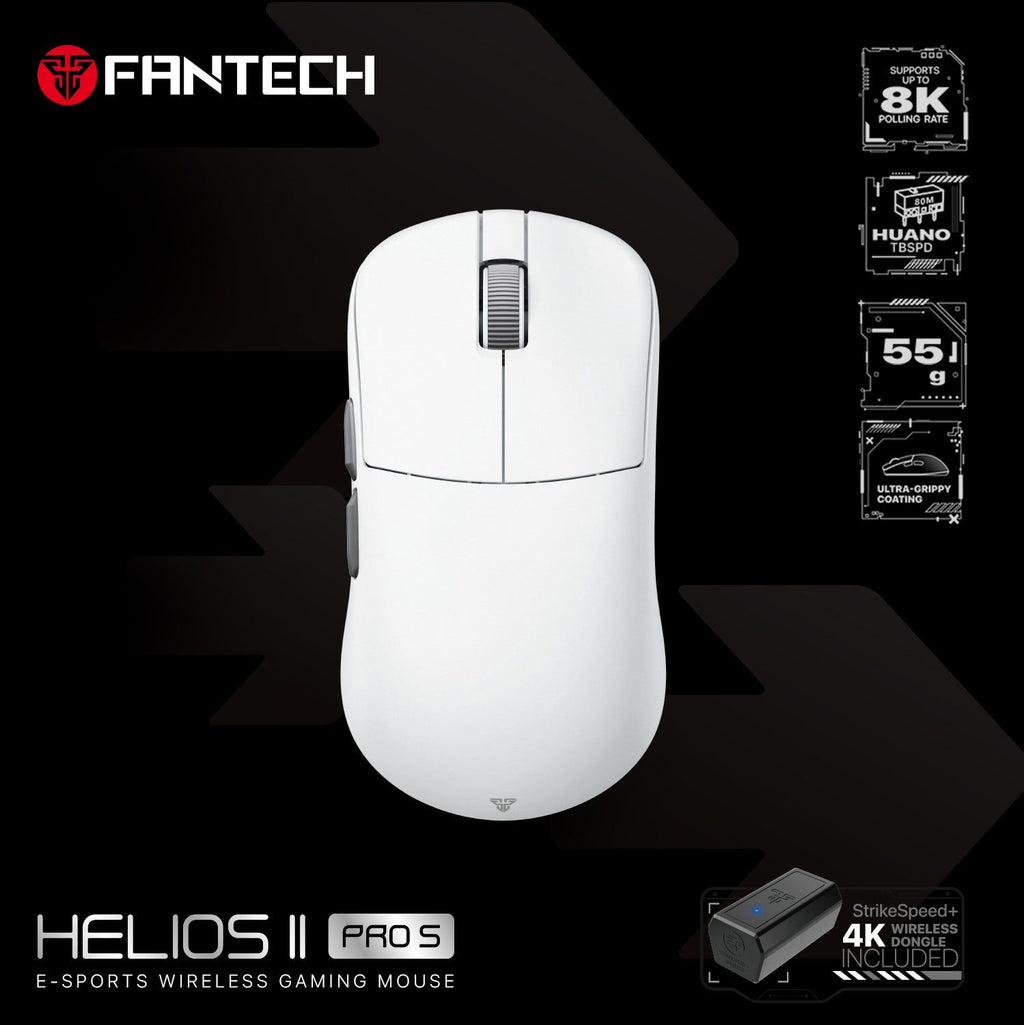 Fantech HELIOS II PRO S Wireless Gaming Mouse with 8K Polling Rate Booster (White).