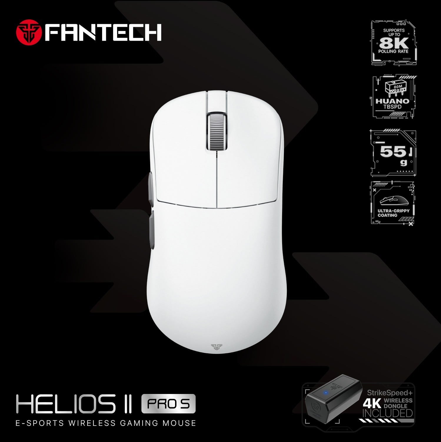 Fantech HELIOS II PRO S Wireless Gaming Mouse with 8K Polling Rate Booster (White).