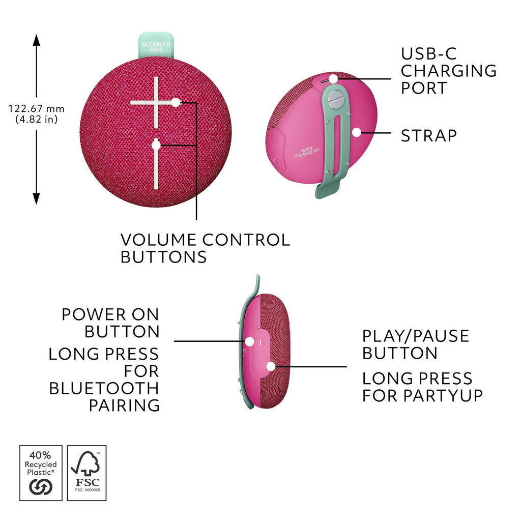 Ultimate Ears MINIROLL Portable Bluetooth Speaker (Pink)