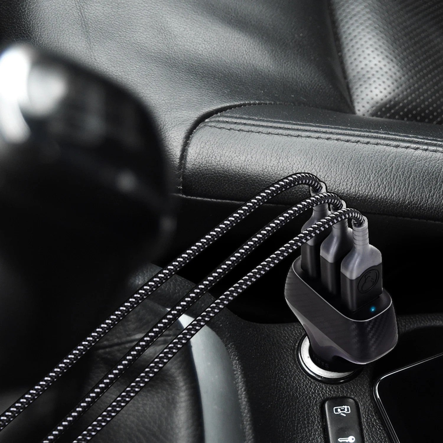 Bonelk 36W Carbon Series Car Charger with 3 USB-A Ports (Black)