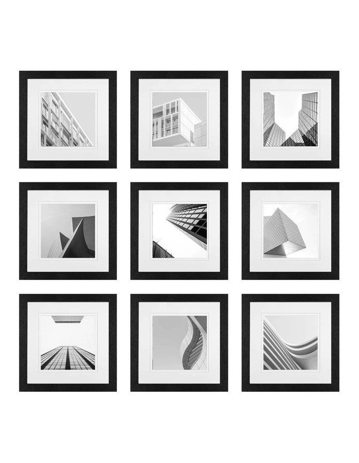 Gallery Wall Set - 9 Square Black Photo Frames 