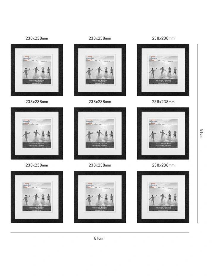Gallery Wall Set - 9 Square Black Photo Frames 