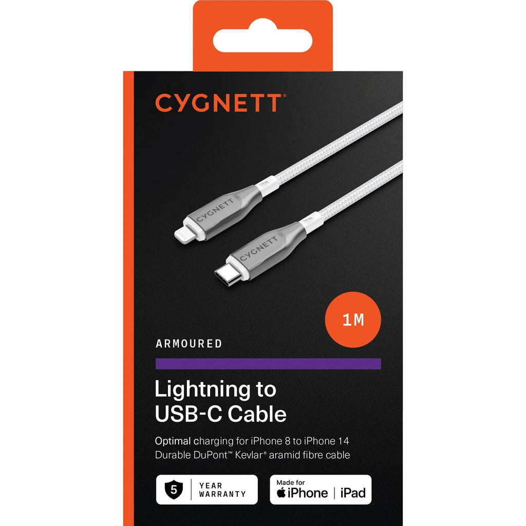 Cygnett Armoured 1m Lightning to USB-C Cable (White) 