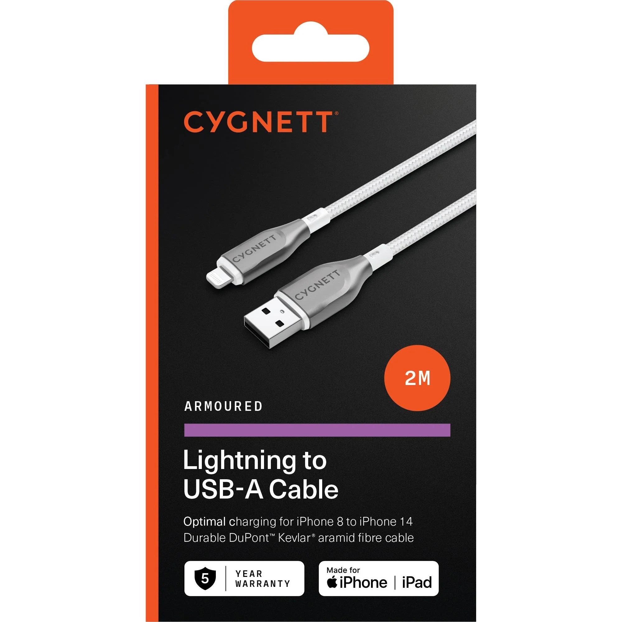Cygnett Armoured 2m Lightning to USB-A Cable (White)