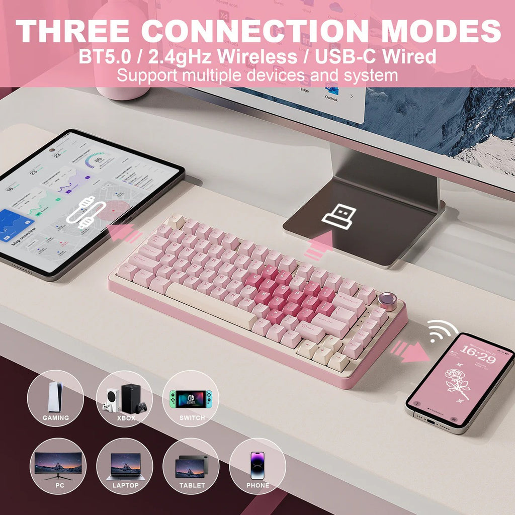 YUNZII B75 Pro 75% Mechanical Keyboard (Pink) (Cocoa Cream Switch) 