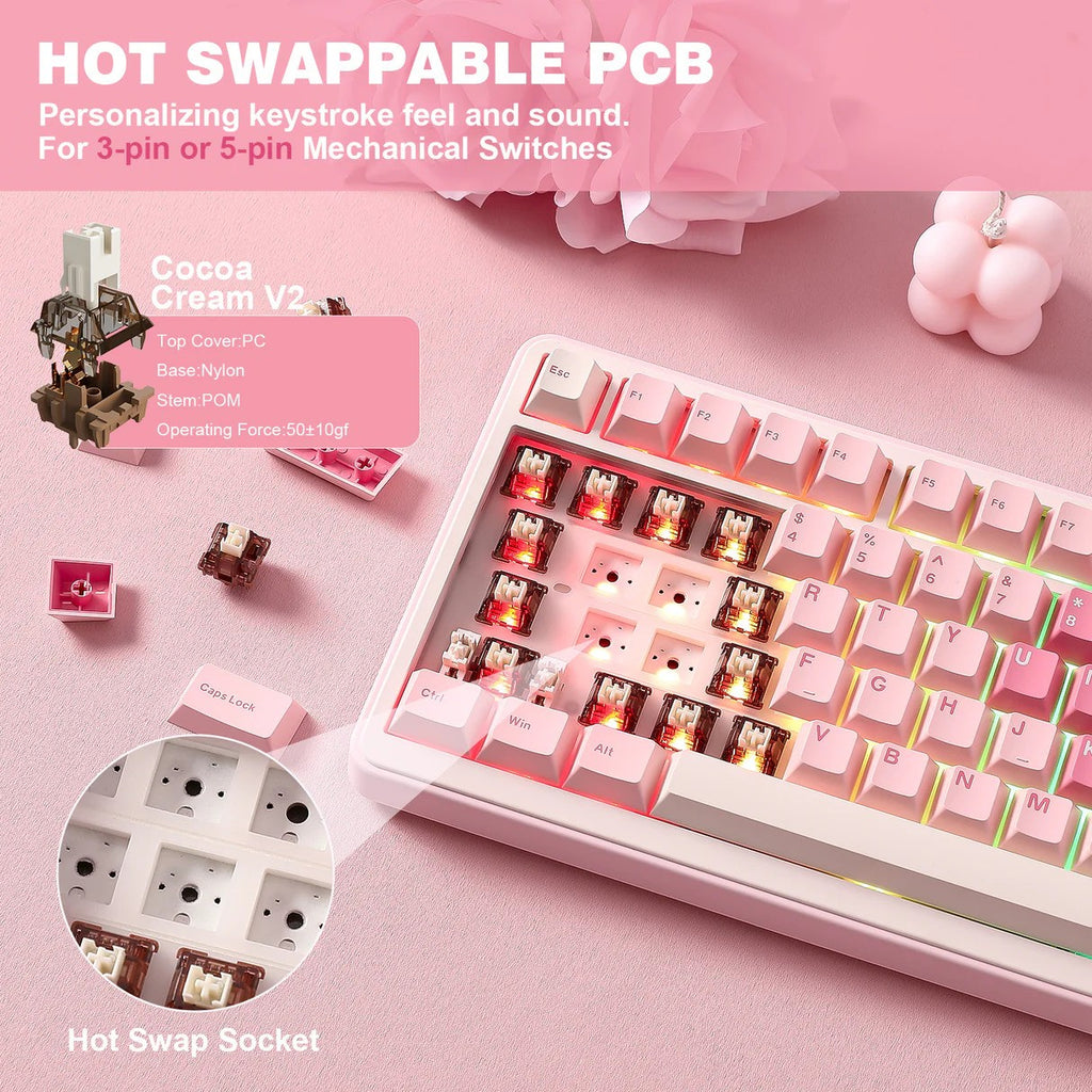 YUNZII B75 Pro 75% Mechanical Keyboard (Pink) (Cocoa Cream Switch) 